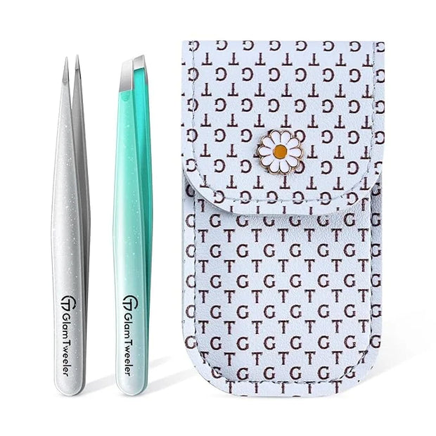 Expert Slant and Point Tip Tweezer Set with Exclusive Storage & Carrying Case, GlamTweeler Sharp & Precision Tweezer Set f...
