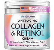 Collagen Cream for Face, Anti Aging Facial Moisturizer for Women with Hyaluronic Acid, Vitamin A, Vitamin E, Made in USA, ...