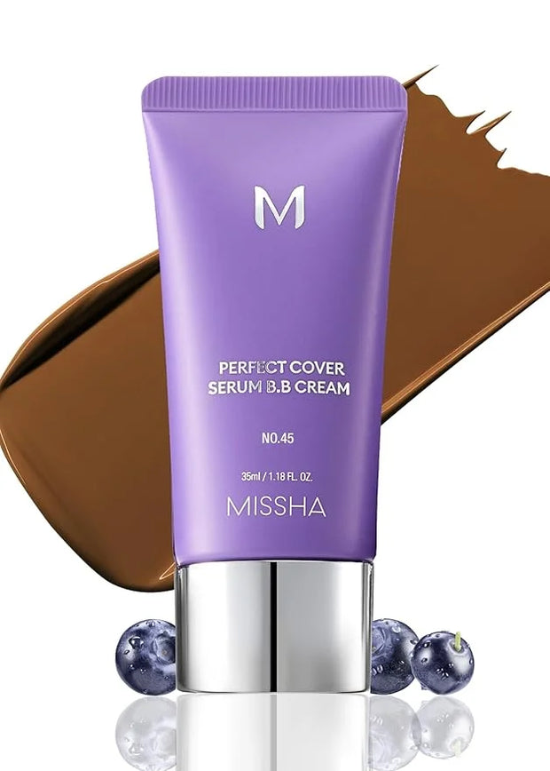 MISSHA M PERFECT COVER SERUM BB CREAM No.45 Deep Mocha- Deep with Cool Undertone, Skin Tint, Tinted Moisturizer, Skin Care...