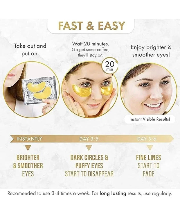 24k Gold Eye Mask Formulated for Puffy Eyes & Dark Circles for Men and Women 20 Pairs Under Eye Patches for Maximum Result...