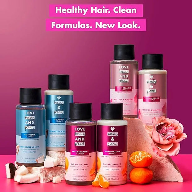 Love Beauty and Planet 5-in-1 Multi-Benefit Shampoo Vegan Keratin Collagen & Sun-Kissed Mandarin for a Deep Cleanse, Hydra...