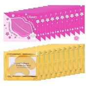 20 Pairs Lip Masks & Eye Masks, 24K Gold Gel Crystal Collagen Eye Pads, Moisturizing Lip Mask Crystal Pads, Under Eye Patc...