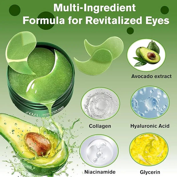 Nourishing Avocado Eye Patches 2-Pack 120 PCS, Collagen Eye Mask for Anti-oxidation and Hydration, Under Eye Patches Suita...