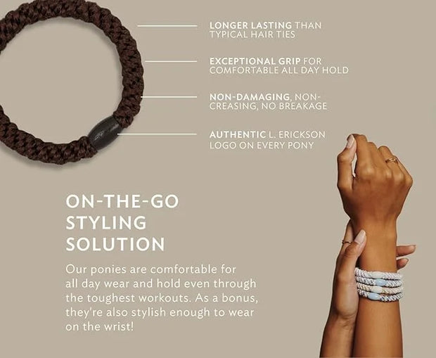 L. Erickson Pony Hair Ties - Black - 8 Pack Ponytail Holders - No Damage Hair Accessories for Women - Product Image