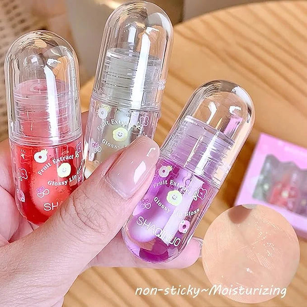 4 Pcs Lip Gloss Oil Set, Fruit Flavored Lip Gloss Set Cute Lip Jelly Hydrating Lip Make-Up for Kids and Teens, Kid Friendl...