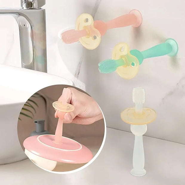 haakaa 360° Baby Toothbrush with Suction Base - Gentle Cleaning for Toddler's Self-Brushing Training, Food-Grade Silicone,...