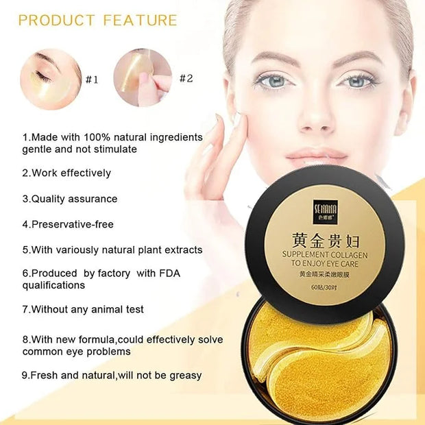 Under Eye Collagen Patch, 24K Gold Anti-Aging Mask, Pads for Puffy Eyes & Bags, Dark Circles and Wrinkles, with Hyaluronic...