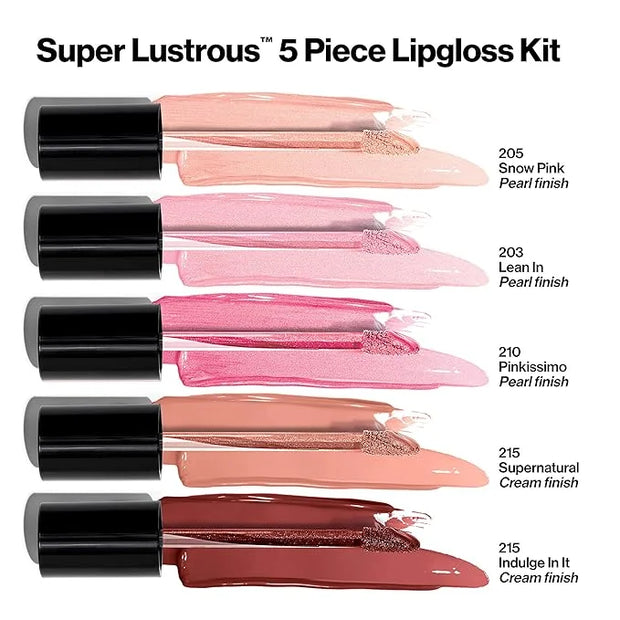 Revlon Super Lustrous The Gloss, 5 Piece Lipgloss Gift Set, Non-sticky High Shine Color in Cream & Pearl Finishes, Pack of...