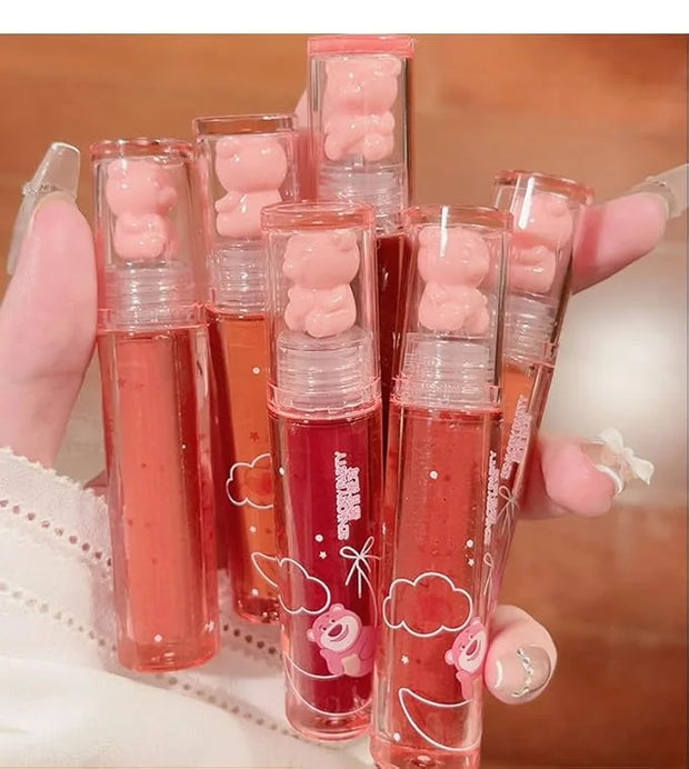 6 Colors Bear Lip Gloss Set, Lip Glaze Jelly Lipstick Liquid Lipstick Cute Bear Lipgloss Plumping Lip Tint Moisturizing Wa...