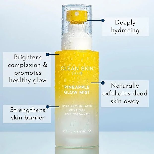 CLEAN SKIN CLUB Pineapple Glow Mist | Hyaluronic Acid + Peptides | Papaya + Coconut Extracts | Hydrating & Fortifying Face...