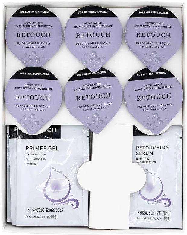 Retouch - Oxygen Facial CO2 Therapy, Home Facial, 6 Pods + 6 Primer Gel + 6 Serum After Treatment (New Formula Less Foam) ...