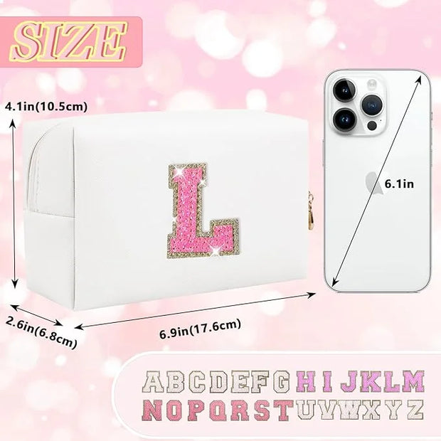 Initial letter patch makeup bag,