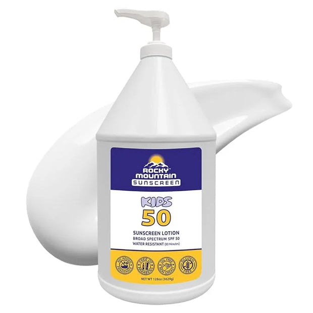 KIDS Rocky Mountain Sunscreen SPF 50 Gallon Sunscreen Lotion | Broad Spectrum UVA/UVB Protection | Hawaii 104 Reef Act Com...