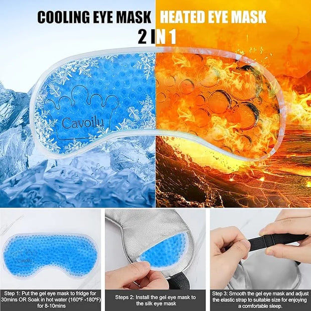 Sleep Mask w/ Cooling Gel Eye Mask, Silk Eye Mask for Sleeping, Hot & Cold Eye Masks, Blindfold Eye Cover Sleeping Mask fo...