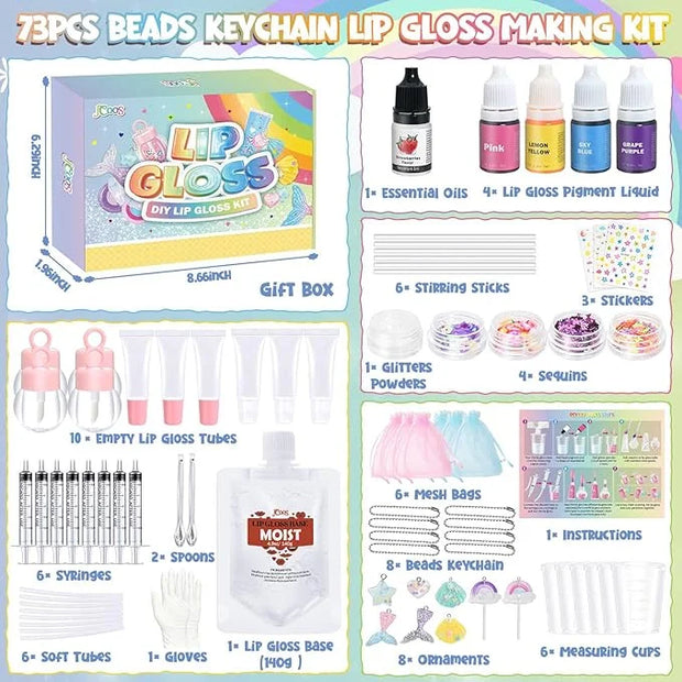 Jcoos Lip Gloss Making Kit 73PCS Lip Gloss Keychain Make Your Own Lip Gloss Kit, DIY Lip Gloss Making kit, Soap Making Kit...