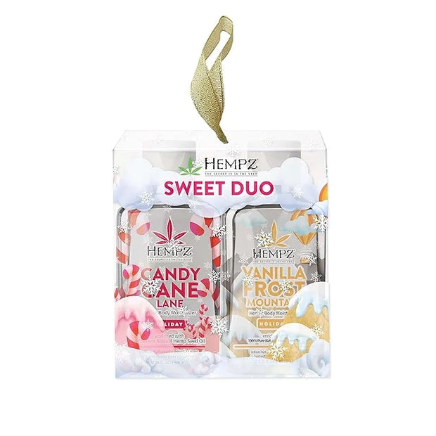 Hempz Sweet Duo Candy Cane Lane (2.25 Oz) & Vanilla Frost Mountain (2.25 Oz) Body Moisturizer Holiday Gift Set - Mini Holi...