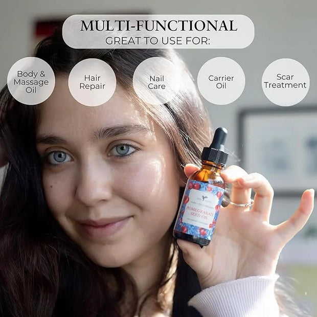 Pomegranate Seed Oil - Pure, Cold Pressed, Unrefined - Organic Body Oil - Antioxidant Serum for Face, Hair, Skin and Nails...