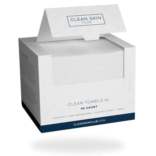 Clean Skin Club Clean Towels XL™, 100% USDA Biobased Face Towel, Disposable Face Towelette, Eczema Association Accepted, M...