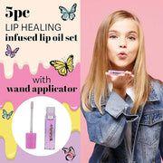5pc Lip Oil Set - Butterfly Kisses Lip Oils, Lip Healing Lip Oil Collection with Precision Applicator Wand for Everyday Li...