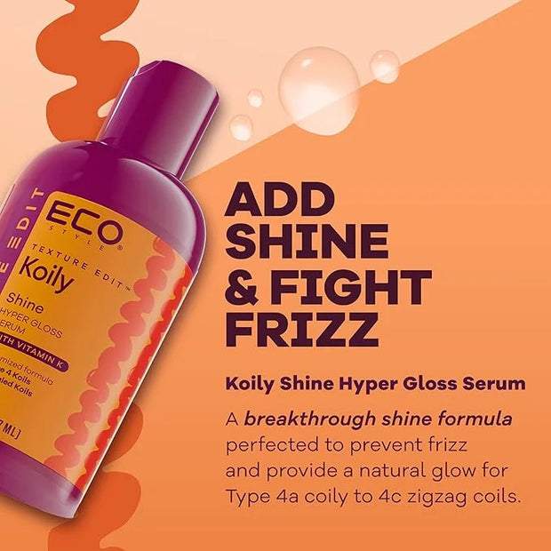 Eco Style, Texture Edit, Koily Shine Hyper Gloss Serum for Type 4 curly hair - A nourishing, sulfate-free rich oil that pr...