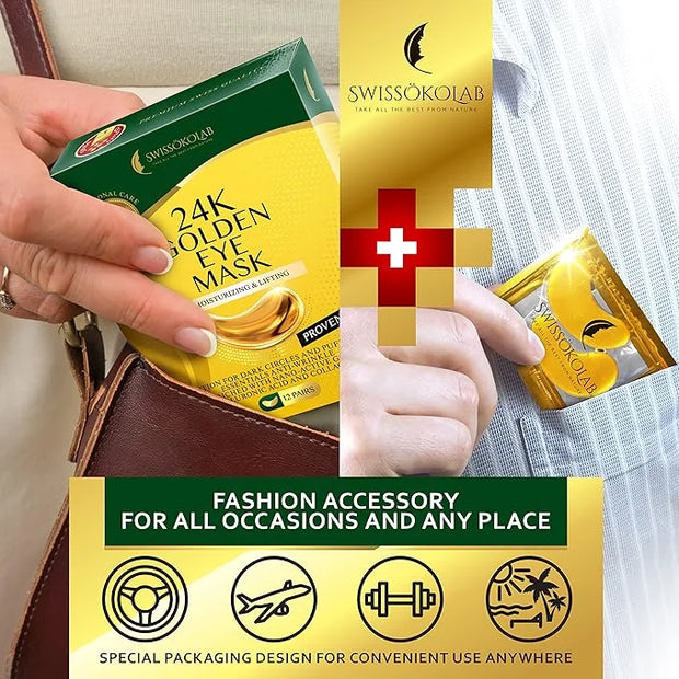 SWISSÖKOLAB Under Eye Patches For Puffy Eyes 24k Gold Eye Mask For Dark Circles And Puffiness Collagen Eye Gel Pads Moistu...