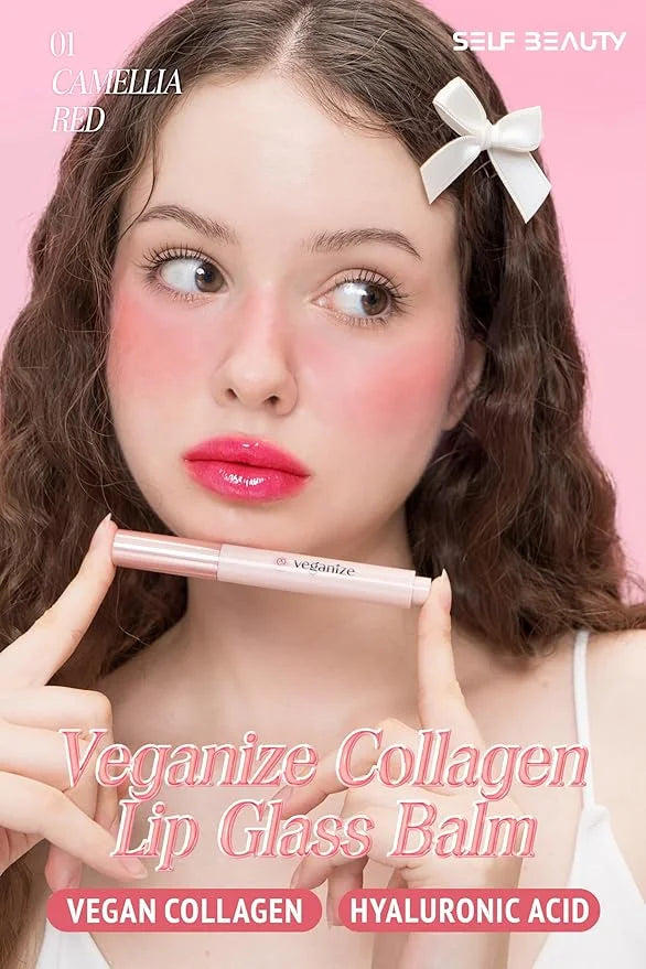 self beauty Veganize Collagen Lip Glass Balm - Hydrating Lip w/Hyaluronic Acid - Vegan Korean Lip Balm Moisturizing Lip Ca...