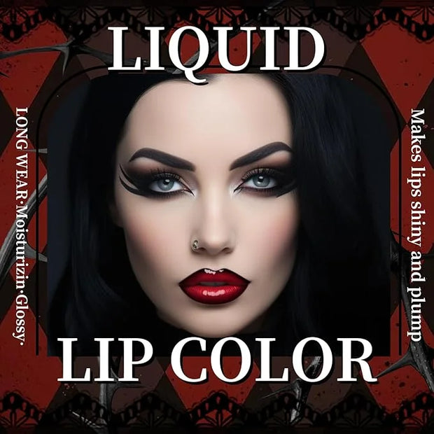 Vinyl Red Velvet Ink Liquid Lipstick with Black Lip Liner Gothic Lip Combo Halloween Makeup, Long Wear Waterproof Lip Glos...