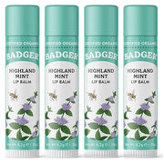 Badger Highland Mint Classic Lip Balm, 100% Organic Balm Long Lasting Lip Moisturizer w/Light Silky Texture, Refreshing, I...