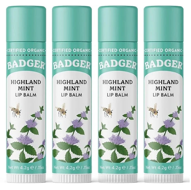 Badger Highland Mint Classic Lip Balm, 100% Organic Balm Long Lasting Lip Moisturizer w/Light Silky Texture, Refreshing, I...