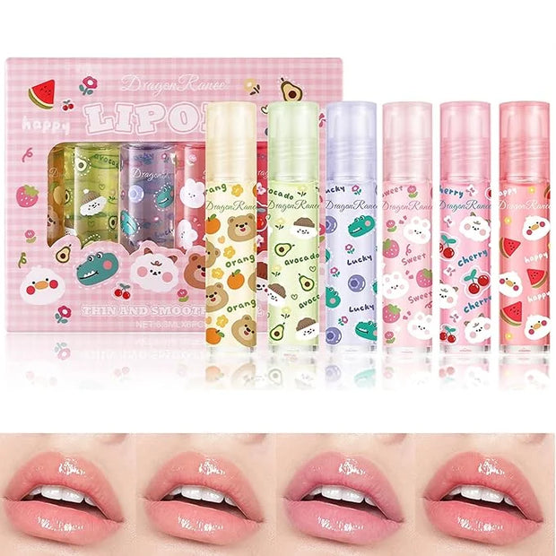 Lip Gloss Clear Jelly Lipstick Set, 6Pcs Roll On Lip Gloss Long Lasting Moisturizing Lip Balm Lip Glow Oil Nutritious Balm...