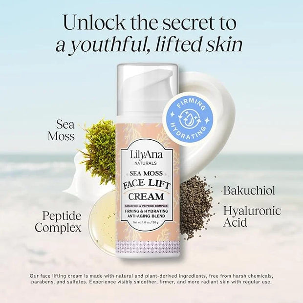 LilyAna Naturals Bakuchiol Face Lift Cream with Sea Moss and Peptide Complex - Face Cream for Women - Moisturizing and Lif...