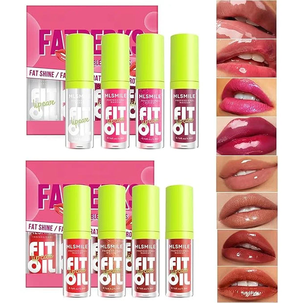 4 Colors Fat Oil Lip Gloss, Lip Oil Lip Glaze Hydrating Lip Glow Oil Big Brush Head Moisturizing Lip Gloss, Shiny Transpar...