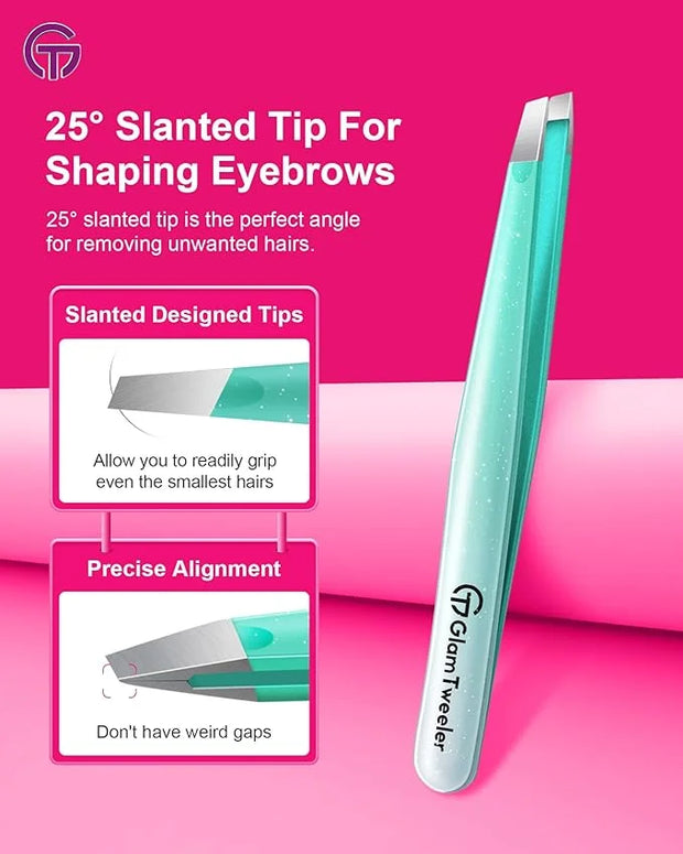 Expert Slant and Point Tip Tweezer Set with Exclusive Storage & Carrying Case, GlamTweeler Sharp & Precision Tweezer Set f...