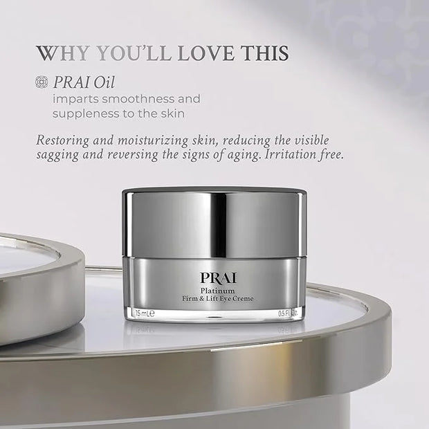 PRAI Beauty Platinum Firm and Lift Eye Creme - Tightening and Firming Eye Cream - Anti-Aging Under Eye Cream - Irritation ...