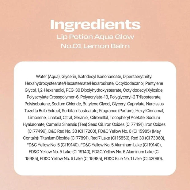 Lip Potion Aqua Glow No.1 Lemon Balm | Hydrating, Non-Sticky Gloss with Sheer Radiance | 0.3 Oz - Product Image