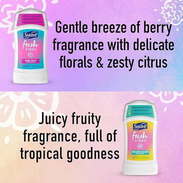 Suave Aluminum-Free Deodorant, Kids & Teen Girls – Fresh Vibes Berry Bliss & Awesome Blossom, 48H Protection, 1.2 Oz Ea - ...