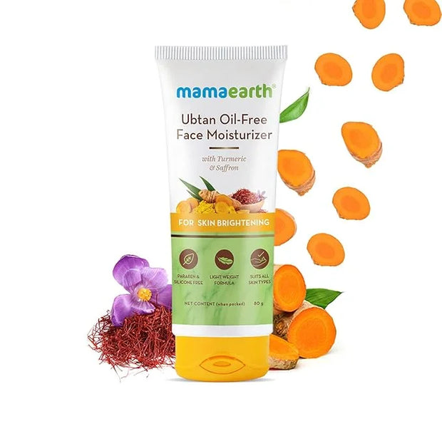 MAMAEARTH Ubtan Oil-Free Face Moisturizer for Radiant Skin | Enriched with Saffron & Turmeric | Long-Lasting Hydration & N...
