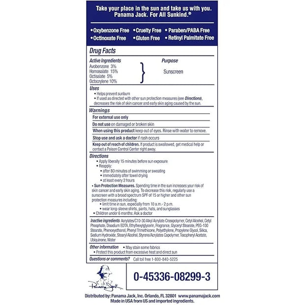Panama Jack Sport Sunscreen Lotion - SPF 100, Broad Spectrum UVA/UVB Protection, Non-Greasy, PABA, Paraben, Gluten & Cruel...