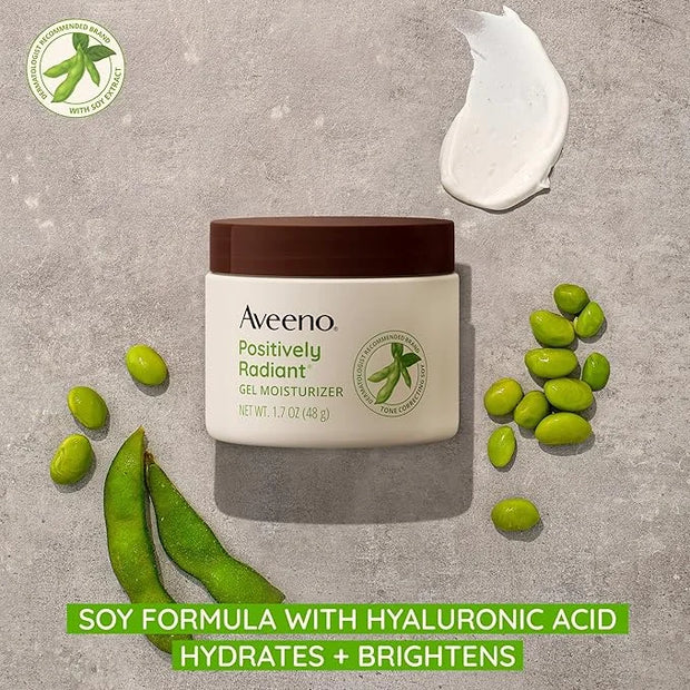 Aveeno Positively Radiant Daily Gel Facial Moisturizer with Hyaluronic Acid & Tone-Correcting Soy, Hydrating & Brightening...