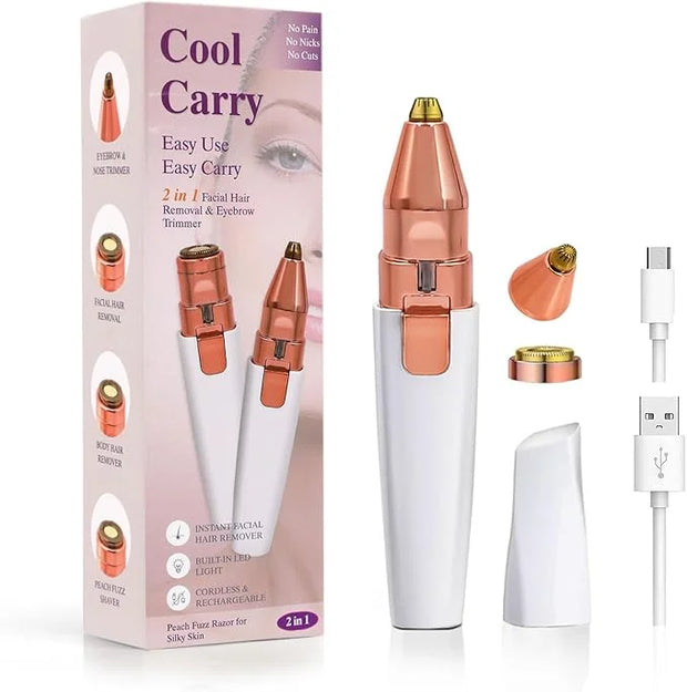Facial Hair Removal for Women & Eyebrow Trimmer 2 in 1, Electric Shaver&Portable Peach Fuzz Hair Razor,Rechargeable Remove...