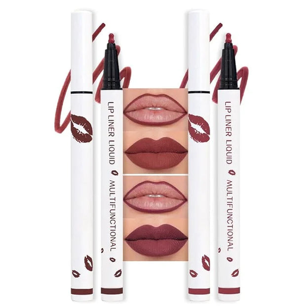 2Pcs Longwear Liquid Lip Liner Stain Marker Pen Set Long Lasting Waterproof, Black Cherry Wine Red Matte Permanent 24 Hour...