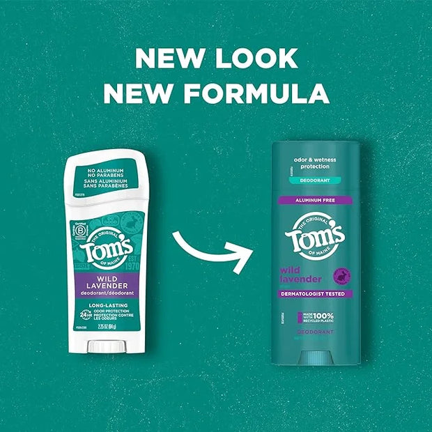 Tom's of Maine Wild Lavender Aluminum Free Natural Deodorant For Women & Men | Goes on Clear | Odor & Wetness Protection |...