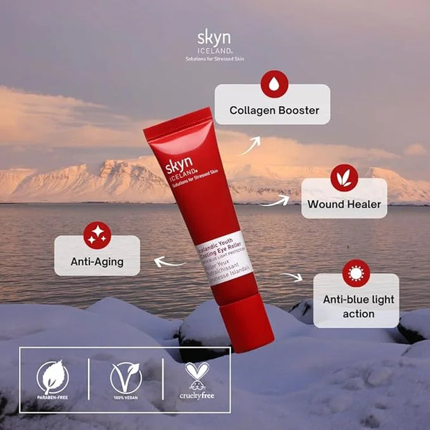 Skyn Iceland Icelandic Youth Cooling Eye Serum Hyaluronic Acid Skincare for Puffy Eyes Dark Circles & Wrinkles with Blue L...