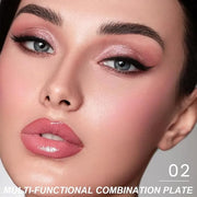 6-in-1 Cream & Powder Makeup Palette – Blush Highlighter & Eyeshadow, Matte & Shimmer Rose Nude Tones, Travel-Friendly Com...