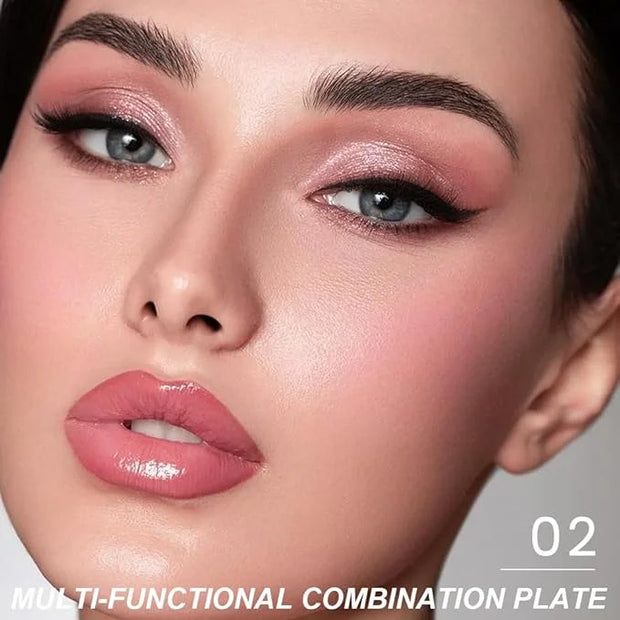 6-in-1 Cream & Powder Makeup Palette – Blush Highlighter & Eyeshadow, Matte & Shimmer Rose Nude Tones, Travel-Friendly Com...