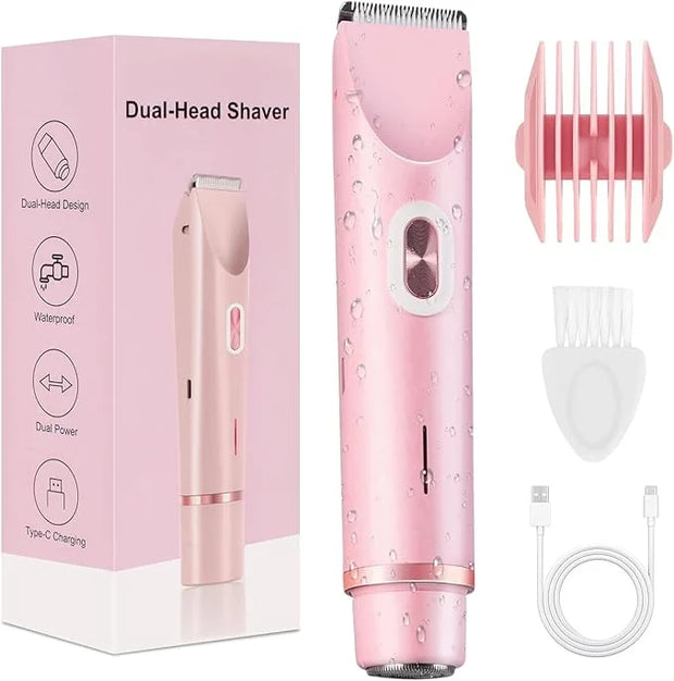 Dermave Bikini Shaver, Bikini Trimmer for Women, Glow Aura Electric Razor 2-in-1 Women's Body Shaver Dual Head Women's Tri...