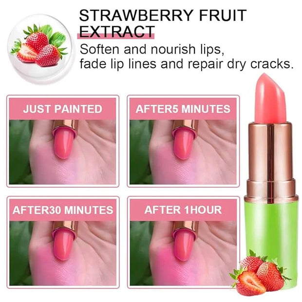 evpct 2Pcs Strawberry Color Changing Lipstick Tinted Lip Balm Gloss Stain Set Magic PH Color Changing Flower Lazy Korean J...