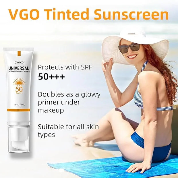 VGO Tinted Sunscreen for Face SPF 50, Hydrating Sun Essence Face Sunscreen Leaves No Sticky Feeling Travel Size Sunscreen ...