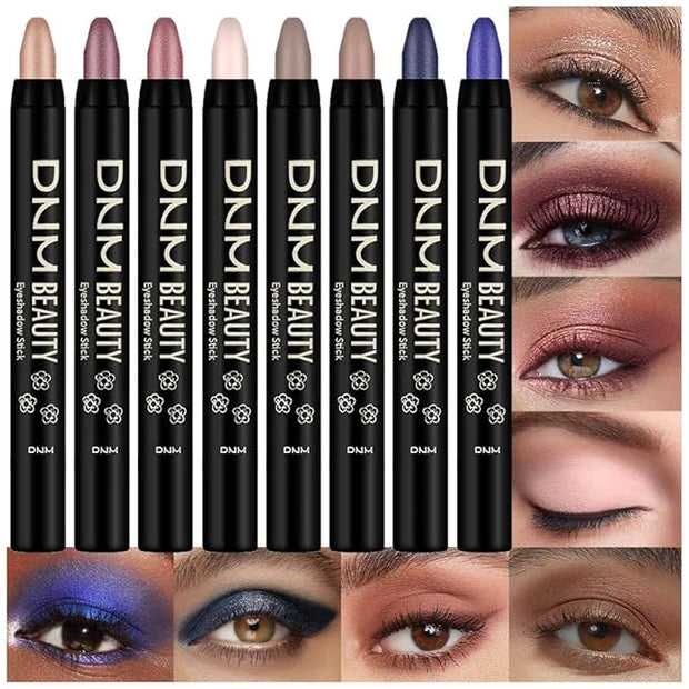 evpct 8Pcs Cream Eye Shadow Brightener Sticks Set for Eyes, Sand Orchid Rose Desert Ginger Caramel Midnight blue Blue Glit...