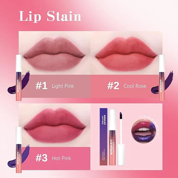 3Pcs Peel-Off Lip Tint Set - Tattoo Lip Stain Kit in 3 Vibrant Colors, Long-Lasting Matte Finish, Moisturizing Peel-Off Li...